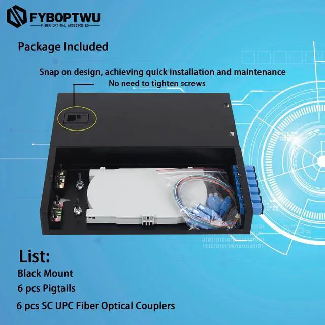 Alt view image 3 of 5 - fyboptwu-6 SC-UPC Singlemode Couplers 6 Core SC Box Fiber Optic Cables Wall Mount Fiber Enclosure with Singlemode SC UPC Kit (Includes Pigtails and Couplers)