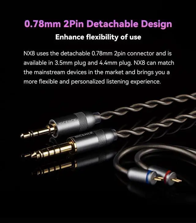 Alt view image 3 of 5 - NICEHCK NX8 in Ear Monitor, 1DD + 6BA + 1Piezo 8 Drivers IEM with Precision 3D Printed Resin Shell, In Ear Headphones with 2Pin Detachable Design, Wired Earbuds for Audiophile Musicians (3.5mm no Mic)