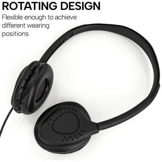 Alt view image 2 of 5 - Maeline Kids Headphones for School Classroom K-12, Library, Museum, Travel, On Ear Stereo Headset with Adjustable Band & Faux Leather Cushions - 3.5mm Plug - 100 Pack - Black