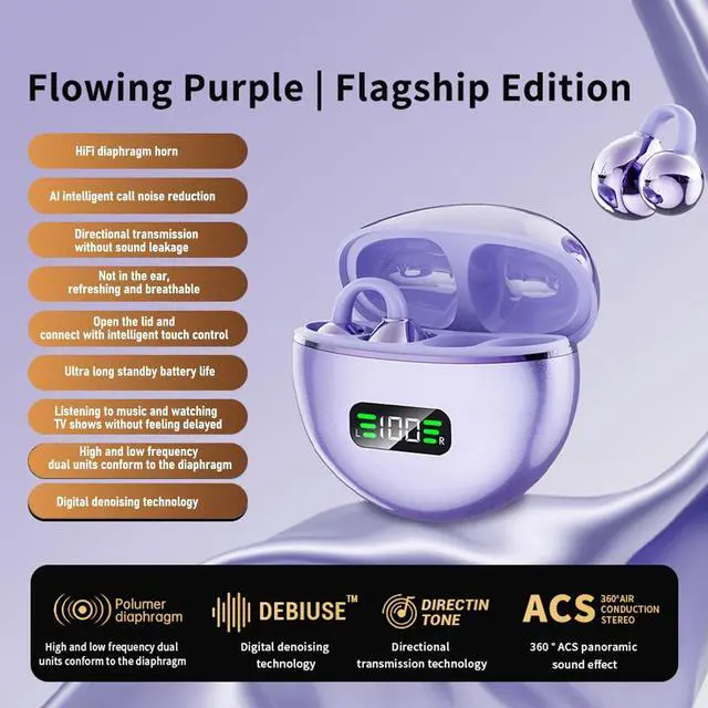 Alt view image 2 of 5 - VBESTLIFE LED Digital Display Wireless Bluetooth EarbudsHiFi Touch Control with Noise Canceling Mics for Cycling Running Exercise and Smart Control (Purple)