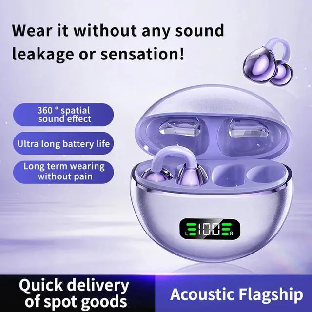 Alt view image 3 of 5 - VBESTLIFE LED Digital Display Wireless Bluetooth EarbudsHiFi Touch Control with Noise Canceling Mics for Cycling Running Exercise and Smart Control (Purple)
