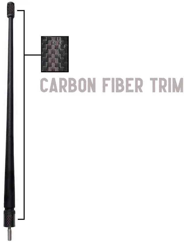Main image of Votex - 13 3/4 Inch Short Flexible Rubber Antenna - USA Stainless Steel Threading - Black Carbon Fiber Trim - Tuned Internal Copper Coil - Part Number A601-6M-15