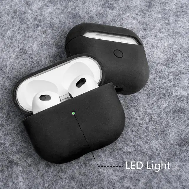 Alt view image 4 of 5 - Maogoam Leather Case Compatible with AirPods 3, Genuine Vintage Crazy Horse Cowhide Leather Case for Airpods 3rd Generation, Handcrafted Fully-Wrapped, Retro Style, Black