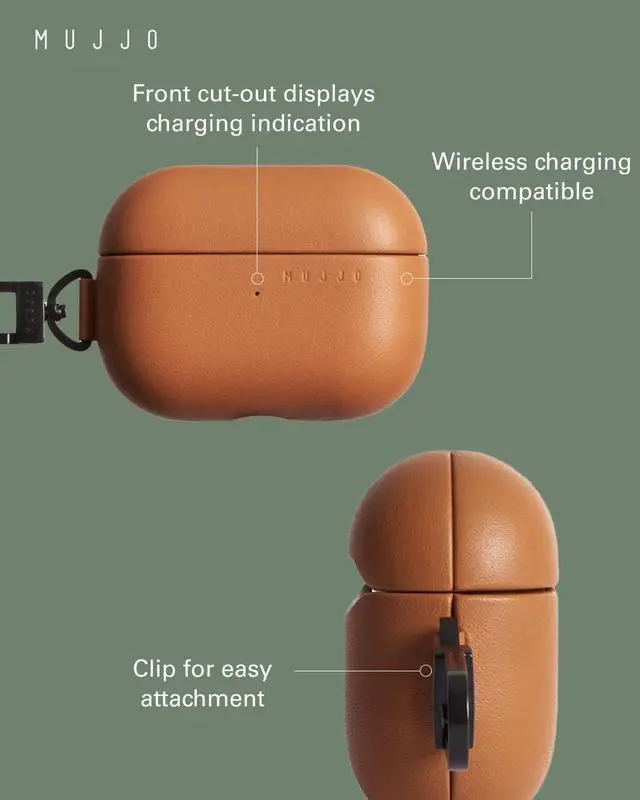 Alt view image 2 of 5 - Mujjo Echelon Leather Case for AirPods Pro (2nd Gen) - Wireless Charging Compatible - Durable & Luxurious Design - Secure Fit - Premium Leather - Tan