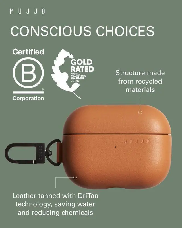 Alt view image 3 of 5 - Mujjo Echelon Leather Case for AirPods Pro (2nd Gen) - Wireless Charging Compatible - Durable & Luxurious Design - Secure Fit - Premium Leather - Tan