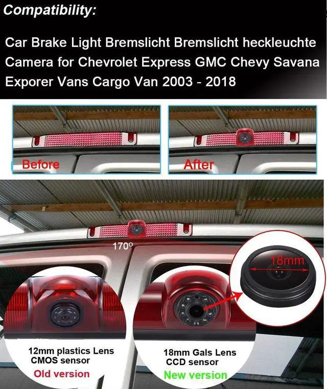 Alt view image 2 of 5 - 1280 * 720 Pixel Super HD Brake Light Car Camera with 7 Inch LCD Monitor, Waterproof Night Vision Reversing Camera Replacement for Chevrolet Express GMC Chevy Savana Exporer Vans Cargo Van 2003-2018
