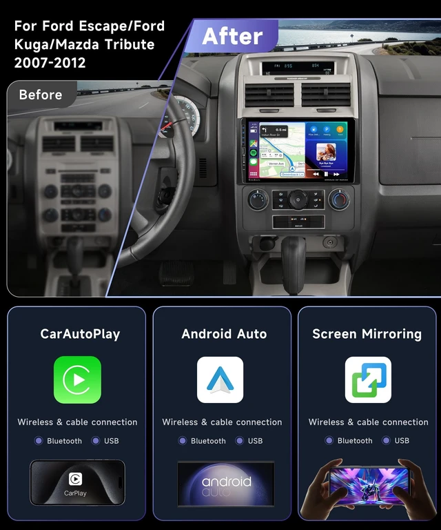 Alt view image 2 of 5 - 6G+128G 8Core Car Stereo for Ford Escape/Ford Kuga/Mazda Tribute 2007-2012
