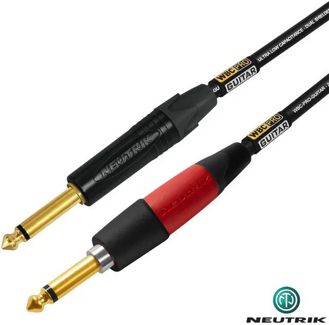 Alt view image 4 of 5 - 20 Foot - WBC-PRO-Guitar 20 AWG - Low-Cap (18pF/ft) Pro-Grade Graphite-Based - Dual-Shielded Guitar Bass Instrument Cable w/Neutrik Straight (SilentPLUG) Inch (6.35mm) Gold TS Plugs
