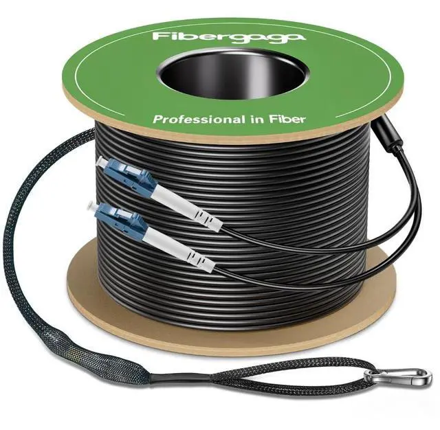 Main image of Fibergaga-50M(165ft Outdoor Armored OS2 LC to LC Fiber Patch Cable,SM Single Mode Duplex 9/125um Direct Burial Fiber Optic Jumper Cord,IndustrialTPU OD-5mm with Pulling Eye Kit Installed on one end