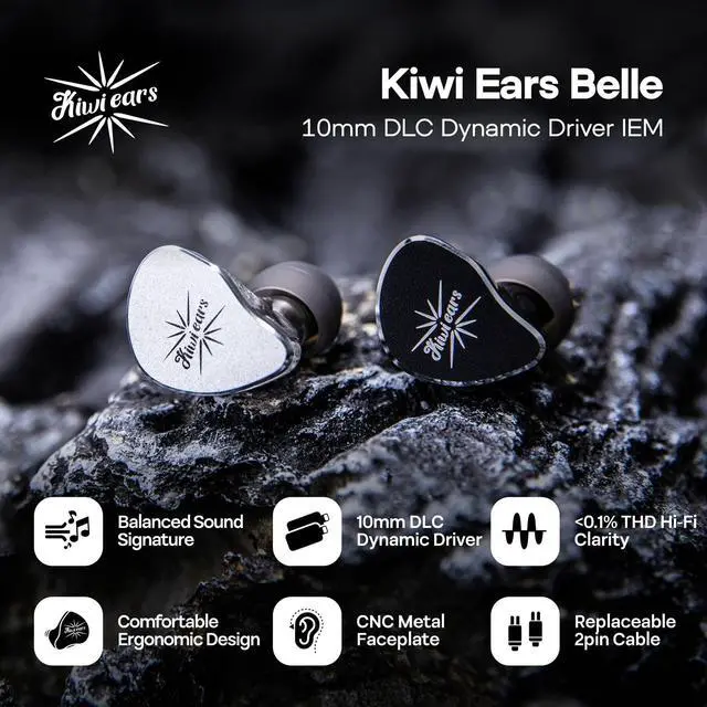Alt view image 2 of 5 - Linsoul Kiwi Ears Belle 10mm DLC Dynamic Driver in-Ear Monitor, HiFi Wired Earbuds with Dual Silver-Plated Cables, Professional IEM for Stage Performance/Gaming/Music Production (with MIC, Silver)