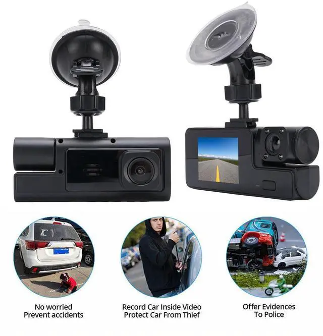 Alt view image 2 of 5 - SENECESLI 3 Channel Dash Cam with Front, Rear & Interior Recording ^^ 1080P Front + 720P Inside + 480P Rear, 170 Wide Angle, Parking Assistance, 32GB Included, Expandable to 128GB