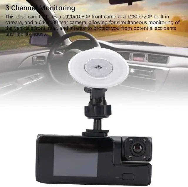 Alt view image 3 of 5 - SENECESLI 3 Channel Dash Cam with Front, Rear & Interior Recording ^^ 1080P Front + 720P Inside + 480P Rear, 170 Wide Angle, Parking Assistance, 32GB Included, Expandable to 128GB