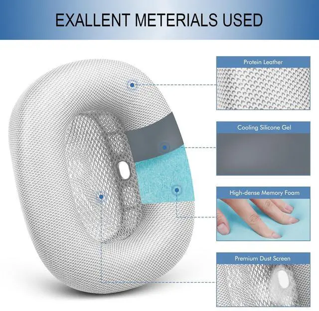 Alt view image 4 of 5 - GEVO Upgraded Ear Cushions Replacement Earpads for AirPods Max 1 & 2 Headphones, Protein Leather Ear Pads Ear Covers Cups with Memory Foam and Magnet for AirPods Max 1 & 2 (Silver)