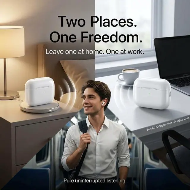 Alt view image 5 of 5 - SWINCHO Charging Case for AirPods Pro 2 & 1 ^^ Easy Pairing with Sync Button USB-C & Wireless Charging Case Replacement for AirPod Pro 1st & 2nd Generation