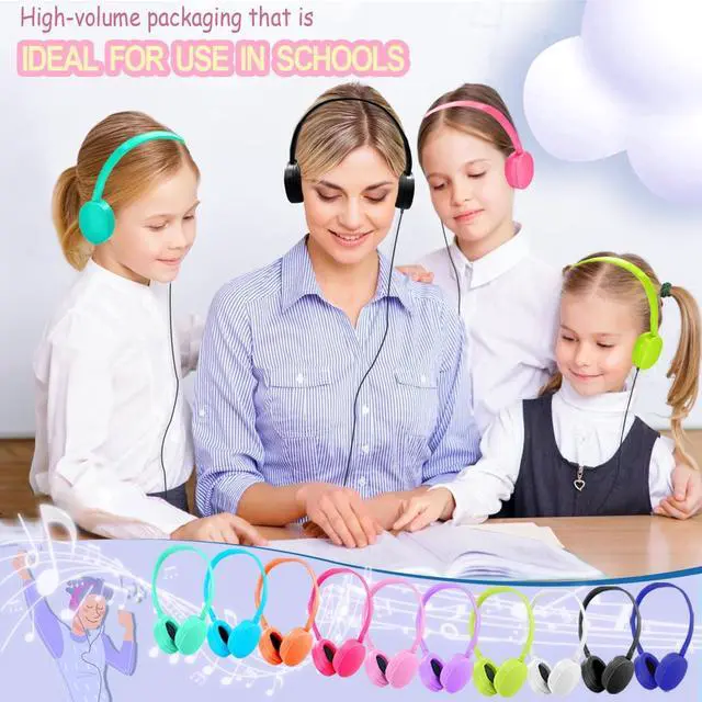 Alt view image 2 of 5 - Ladont 30 Pack Kids Headphones Bulk for Classroom School Library,Durable Wholesale Wired Headphones for Kids Student Boys Girls Adults,HD Sound 3.5mm Jack (10 Color)