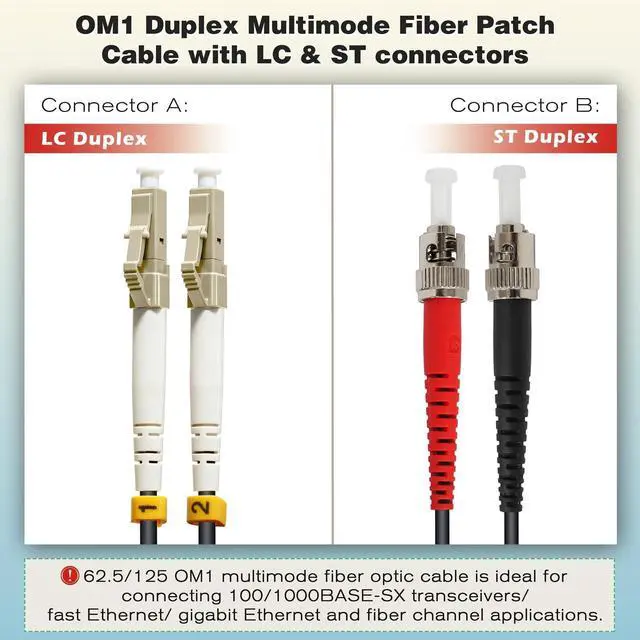 Alt view image 4 of 5 - Yunsufiberpro 75m / 246ft OFNR 5.0mm Diameter OM1 Multimode Fiber Cable LC to ST, Riser Rated LC/ST Fiber Optic Patch Cord, Duplex 62.5/125 MMF Optical Jumper, Black