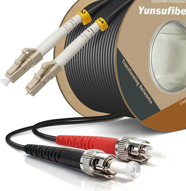 Main image of Yunsufiberpro 75m / 246ft OFNR 5.0mm Diameter OM1 Multimode Fiber Cable LC to ST, Riser Rated LC/ST Fiber Optic Patch Cord, Duplex 62.5/125 MMF Optical Jumper, Black