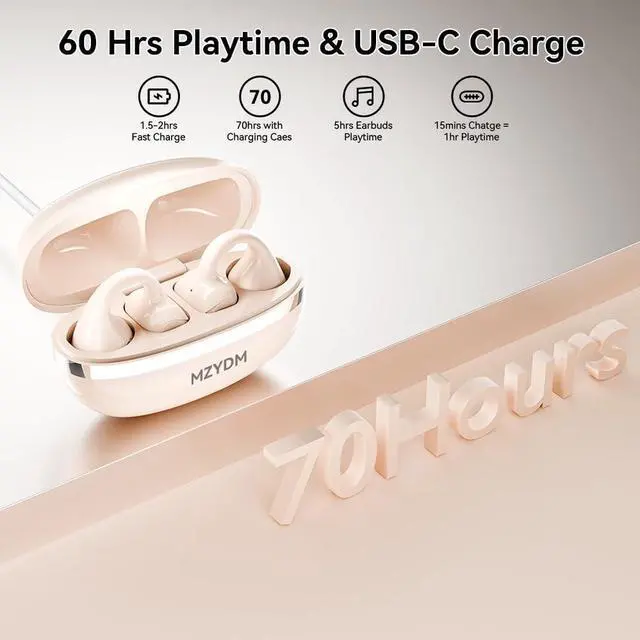 Alt view image 4 of 5 - MZYDM Open Ear Earbuds, Bluetooth 5.4 Clip On Headphones,for Small Ears (White)