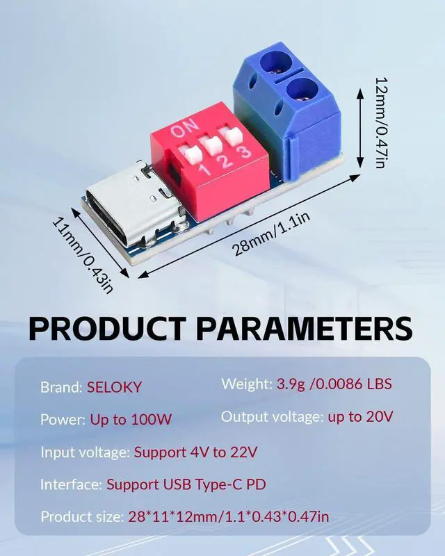 Alt view image 4 of 5 - Seloky USB-C PD Trigger Board Module PD/QC Decoy Board Fast Charge USB Type-C to 5-20V High Speed Charger Power Delivery Boost Module (20PCS)
