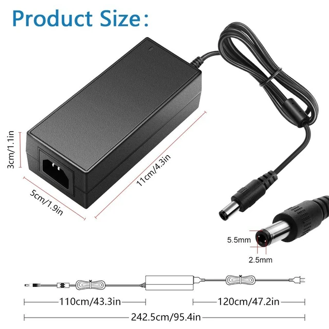 Alt view image 2 of 5 - SHNITPWR 24V 3A Power Supply 24 Volt 3amp 2A AC/DC Adapter 5.5x2.5mm Plug