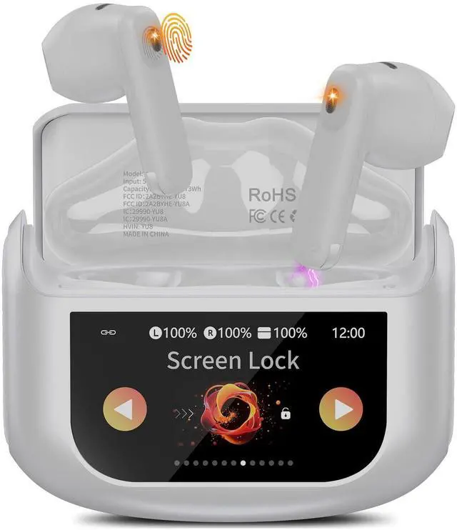 Main image of Wireless Earbuds, Bluetooth 5.4 Headphones with Multifunctional Touch Screen, 48H Bass Stereo Ear Buds with ANC/ENC Noise Cancelling/Transparency Mode, IPX7 Earphones with 5 EQ Modes, Rock Gray