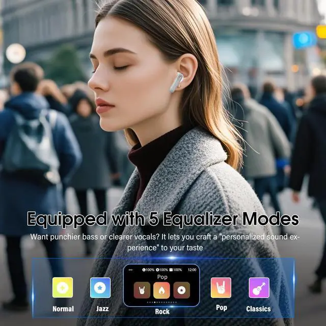 Alt view image 4 of 5 - Wireless Earbuds, Bluetooth 5.4 Headphones with Multifunctional Touch Screen, 48H Bass Stereo Ear Buds with ANC/ENC Noise Cancelling/Transparency Mode, IPX7 Earphones with 5 EQ Modes, Rock Gray