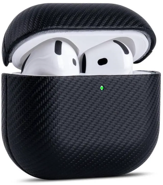 Main image of Haobobro for AirPods 4 Case Cover - Selected Vegan Leather, Carbon Fibre Texture, Handmade Drop Protective Hard Cover, Qi and MagSafe Charging Compatible - AirPods 4th Generation Case - Black