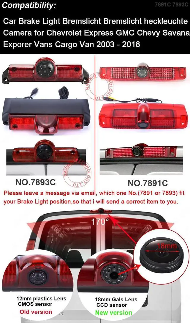 Alt view image 2 of 5 - 1280 * 720 Pixels Car Third Roof Brake Lamp Rear View Backup Camera Replacement for Chevrolet Express GMC Savana Vans Exporer Vans Cargo Waterproof Night Vision Parking Reverse Camera