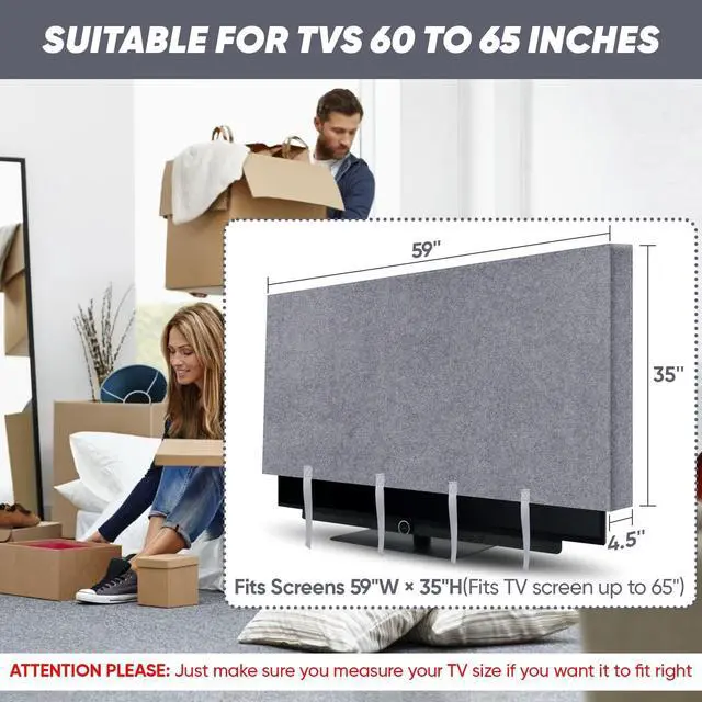 Alt view image 4 of 5 - TV Cover for Moving & Shipping, 60"-65" Flat Screens TV Cover Protector Heavy Duty Felt Anti-Scratch Dust Resistant with Straps for Protection TV Moving Home Renovation Pet Scratch or Other Furniture