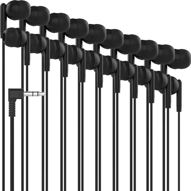 Main image of Maeline 200 Pack Bulk Earbuds, Wired 3.5mm in-Ear Headphones for Classroom, Students, School, Individually Wrapped Earbuds for Laptop, Tablet, Chromebook for Travel, Library, Hotel Black