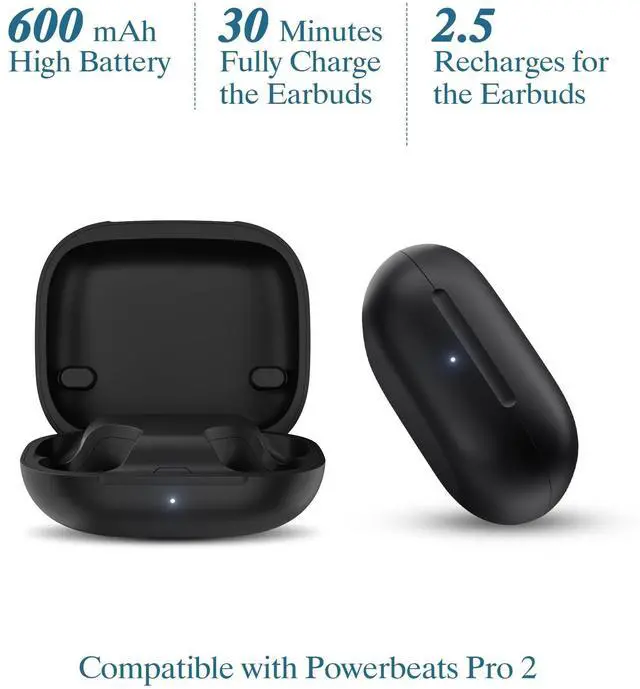 Alt view image 3 of 5 - Jinstyles Replacement Charging Case Compatible with Powerbeats Pro 2: Wireless Charger Case with Bluetooth Pairing Button, 600mAh Battery, USB-C Charging Cable Included
