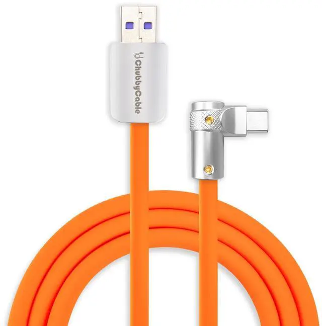 Main image of chubbycable FlexElbow 90 Degree 120W Fast Charging Cable Right Angle USB C Cable Silicone Charging Cord Compatible with iPhone 17-15 Series iPad, Orange, USB-A to Type-C, 6.6FT