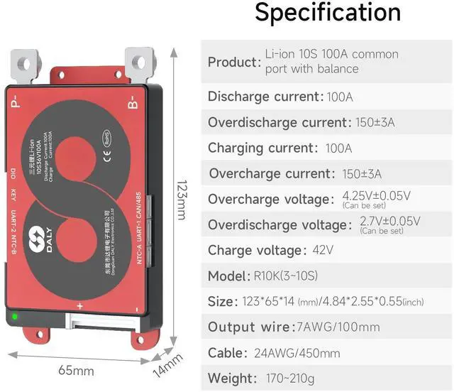 Alt view image 2 of 5 - DALY Smart 10S BMS 36V 100A with WiFi Module and CAN 485 Communication Protection Board for Li-ion Lithium Battery Pack(Li-ion 10S 36V100A)