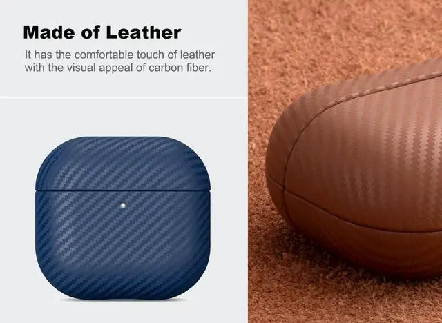 Alt view image 2 of 5 - Haobobro Leather Case - for AirPods 4 with Active Noise Cancellation/AirPods 4 Case Cover - Selected Skin-Friendly Leather, with Carbon Fibre Texture, Handmade Drop Protective Hard Cover - Blue
