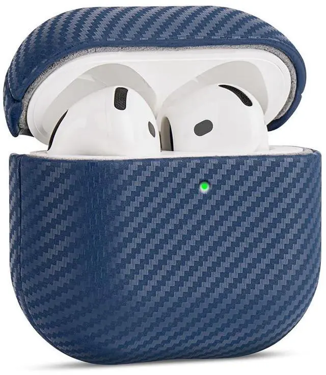 Main image of Haobobro Leather Case - for AirPods 4 with Active Noise Cancellation/AirPods 4 Case Cover - Selected Skin-Friendly Leather, with Carbon Fibre Texture, Handmade Drop Protective Hard Cover - Blue