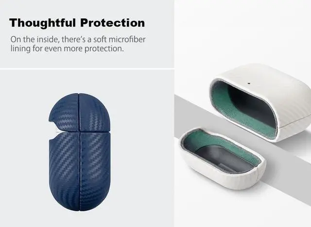 Alt view image 4 of 5 - Haobobro Leather Case - for AirPods 4 with Active Noise Cancellation/AirPods 4 Case Cover - Selected Skin-Friendly Leather, with Carbon Fibre Texture, Handmade Drop Protective Hard Cover - Blue