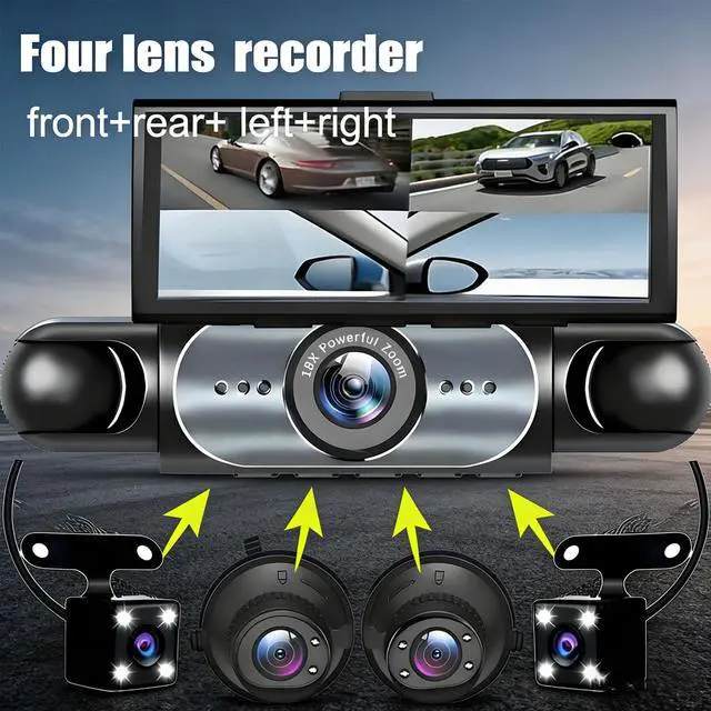 Alt view image 2 of 5 - Xiuganpo Car Dashcam, 4 Channel Car Dashcam with Sensor Loop Recording, 1080P Video Resolution, WiFi & APP Control, Compact Utility Front Rear Left Right Dash Cam for Cars, Black