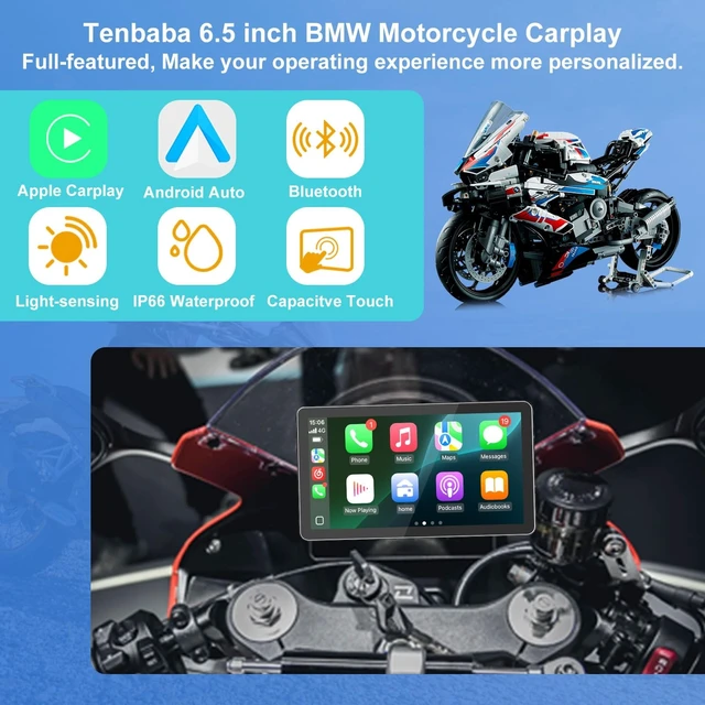 Alt view image 2 of 5 - Tenbaba 6.5" Wireless Motorcycle CarPlay Screen for BMW R1200GS R1250GS