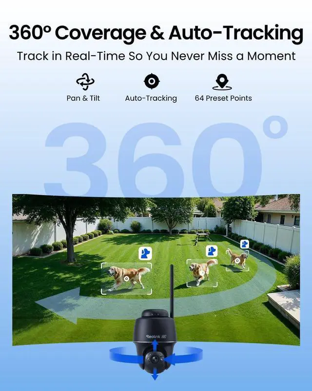Alt view image 3 of 5 - REOLINK 4K Solar Security Cameras Wireless Outdoor, 360 Pan Tilt, 8MP Color Night Vision, 2.4/5 GHz Wi-Fi 6, No Monthly Fee, Home Hub Compatible, Argus PT 4K+ 3W Solar Panel (Black)