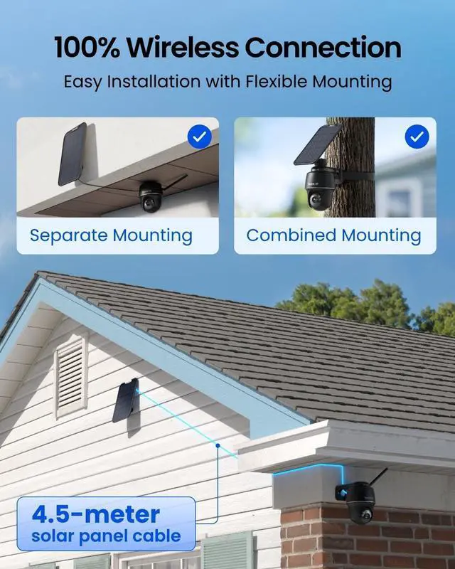 Alt view image 4 of 5 - REOLINK 4K Solar Security Cameras Wireless Outdoor, 360 Pan Tilt, 8MP Color Night Vision, 2.4/5 GHz Wi-Fi 6, No Monthly Fee, Home Hub Compatible, Argus PT 4K+ 3W Solar Panel (Black)
