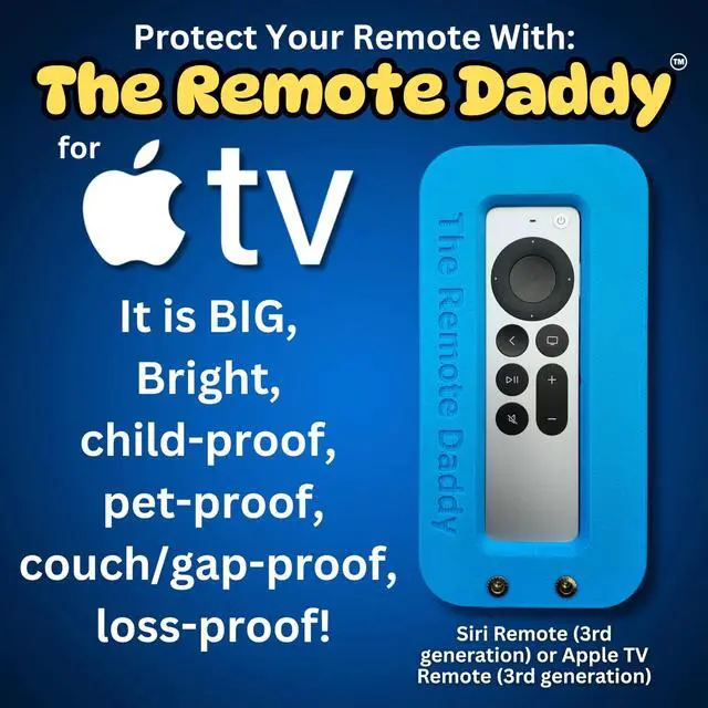 Alt view image 2 of 5 - The Remote Daddy - Stops Dog Chewing ^^ Kid-Proof ^^ Locks Battery Compartment ^^ Shock-Absorbing Remote Cover ^^ Prevents Remote Loss ^^ Protective Case for Apple Siri Remote (Blue)