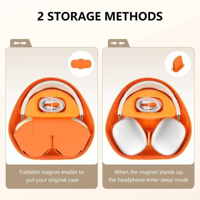 Alt view image 3 of 5 - for Airpods Max Case Cover,Smart Case with Sleep Mode Made by Air pods,Compatible with Apple Air Pods Max,Protective Carry Travel Cover AirPods Pro Max Case,Headphone,Orange+Orange