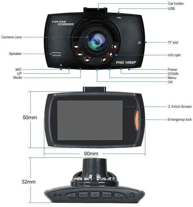 Alt view image 4 of 4 - Car Dash Cam Camera Video DVR Recorder Night Vision+G-Sensor 1080P HD 2.4" LCD Car Dash Cam DVR Recorder Night Vision Video Camera G-Sensor