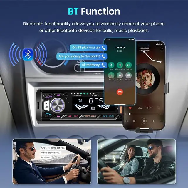 Alt view image 2 of 5 - Car Radio Bluetooth Single DIN Multimedia Audio Receiver,Car Stereo, Phone Holders, FM Radio, Voice Control, Colorful Backlight, SWC,Hands Free, TF/USB/AUX MP3 Car Audio Receivers