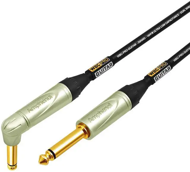 Alt view image 4 of 5 - 6 Foot - WBC-PRO-Guitar 20 AWG - Low-Cap (18pF/ft) Pro-Grade Graphite-Based - Dual-Shielded Guitar, Bass, Instrument Cable with Amphenol QM2R-AU & QM2P-AU Inch (6.35mm) Gold TS Connectors