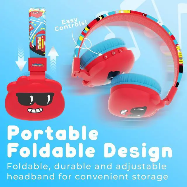 Alt view image 3 of 5 - JellieMons Booma Echo Wireless Stereo Headphones for Kids, Over Ear, Foldable, Fun Characters, Safe Volume Features, Optional Wired Connection, School Ready, Long Play time. (Blue)