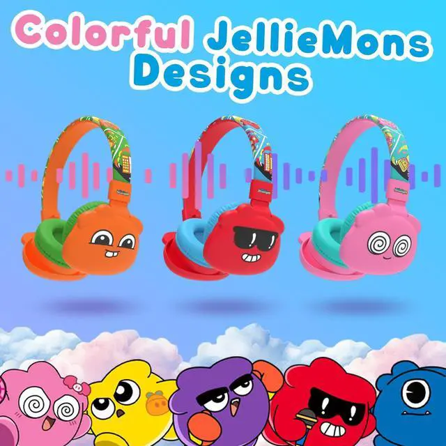Alt view image 5 of 5 - JellieMons Booma Echo Wireless Stereo Headphones for Kids, Over Ear, Foldable, Fun Characters, Safe Volume Features, Optional Wired Connection, School Ready, Long Play time. (Blue)