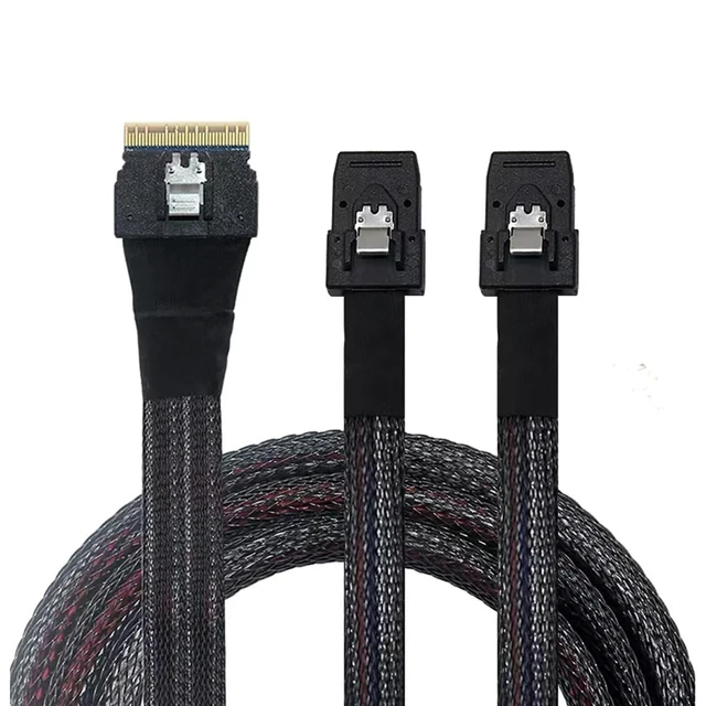 Alt view image 3 of 5 - AoQhir Slim SAS SFF 8654 8i to Dual Mini SAS 4X 8087 Internal Server Cable 12Gbps High Speed 32AWG Data Transfer Cord, 10 Ohm Impedance (0.5M)