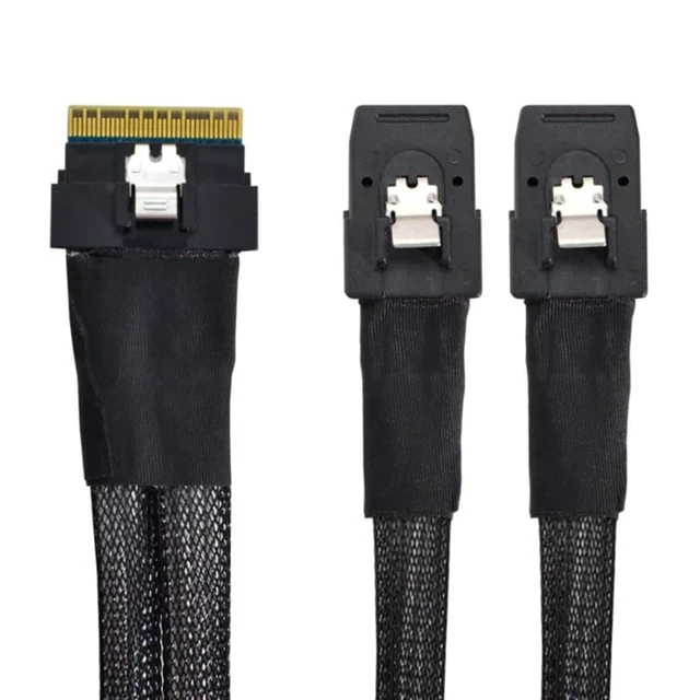 Alt view image 5 of 5 - AoQhir Slim SAS SFF 8654 8i to Dual Mini SAS 4X 8087 Internal Server Cable 12Gbps High Speed 32AWG Data Transfer Cord, 10 Ohm Impedance (0.5M)