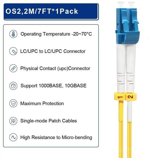 Alt view image 4 of 5 - FLYPROFiber- 2M/7ft OS2 LC to LC Fiber Patch Cable, Length Options: 0.2m-300m, 1G/10GB Single Mode Duplex 9/125um SMF Fiber Optic Cable Cord LSZH 2Meter(7ft), 4pack